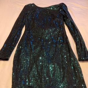 Green sequin short dress